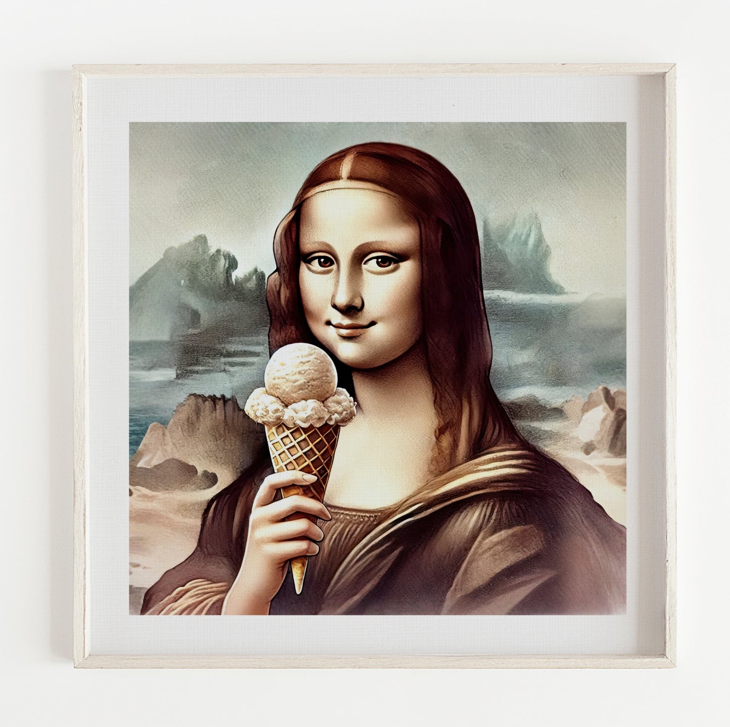 Mona Lisa eating ice cream print (12x12 inches)
