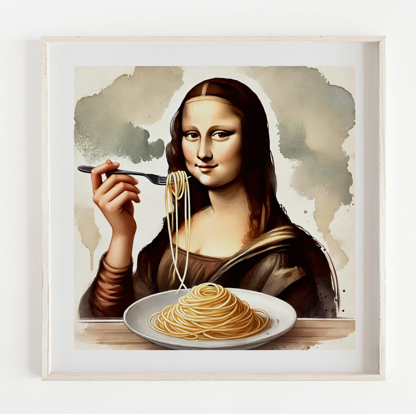 Mona Lisa Eating Spaghetti Print – (12x12in)