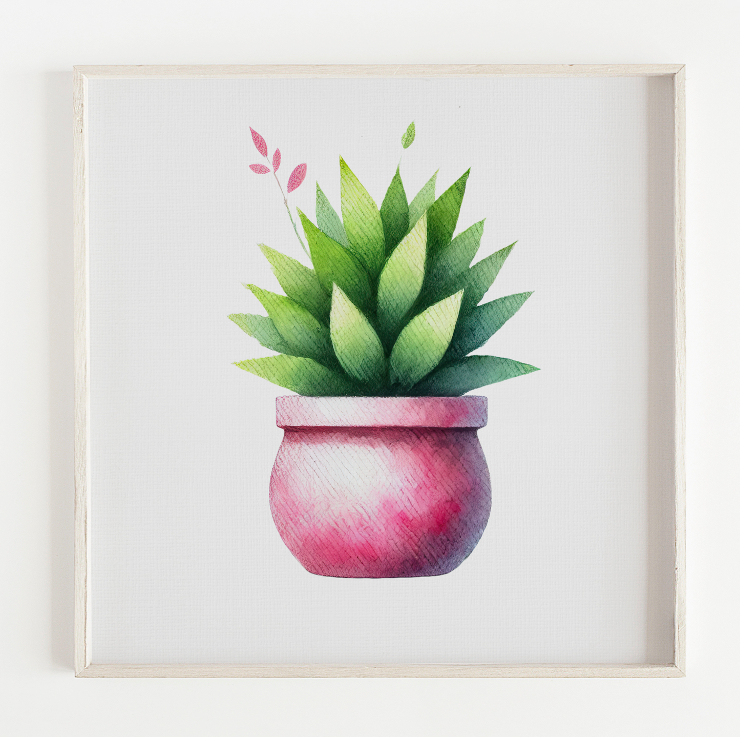 Pink pot plant botanical illustration print (12x12in)