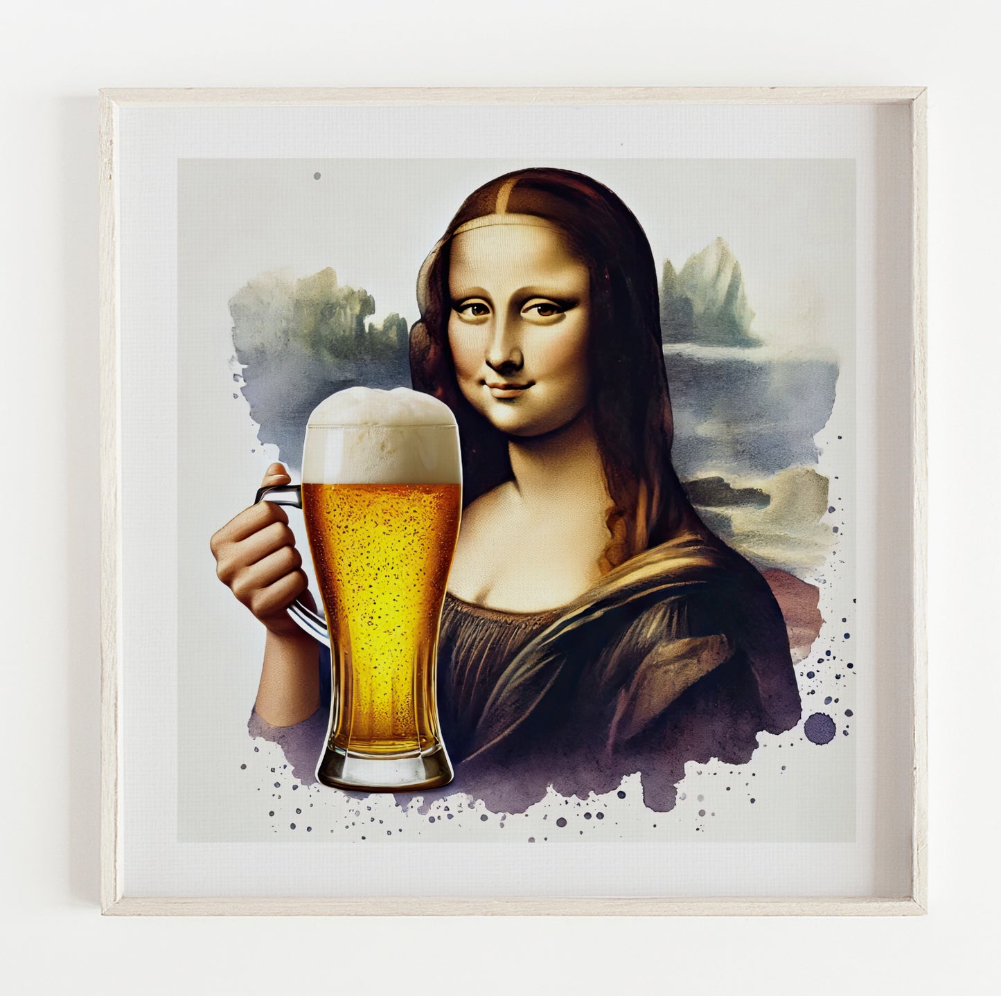 Mona Lisa Drinking Beer Illustration Print (12x12in)