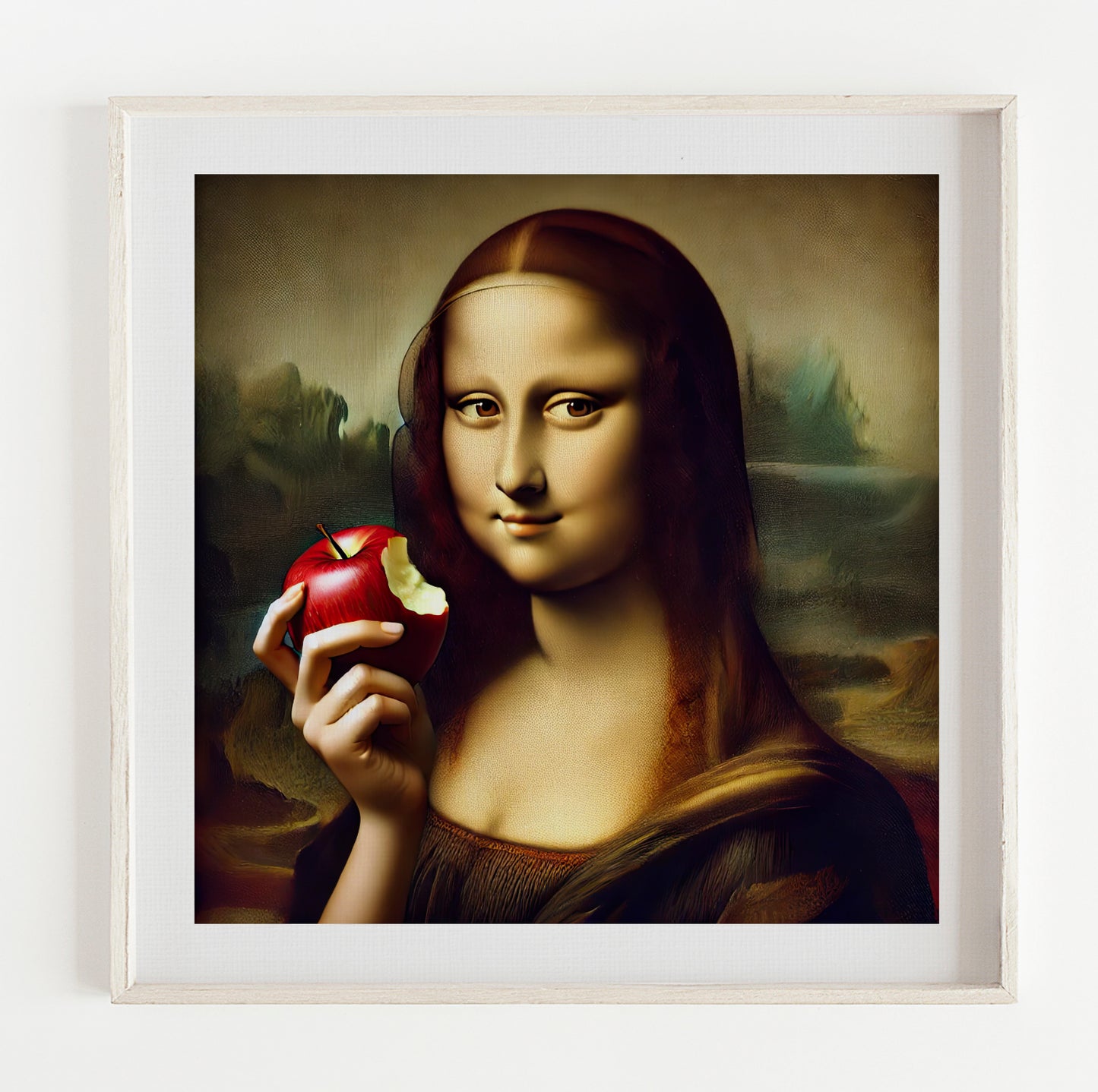 Mona Lisa Eating Apple illustration Print (12x12in)