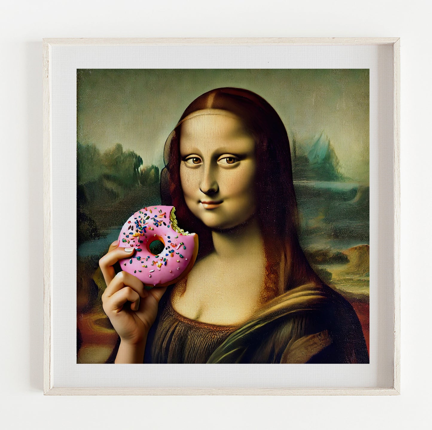 Mona Lisa Eating Donut illustration Print (12x12in)