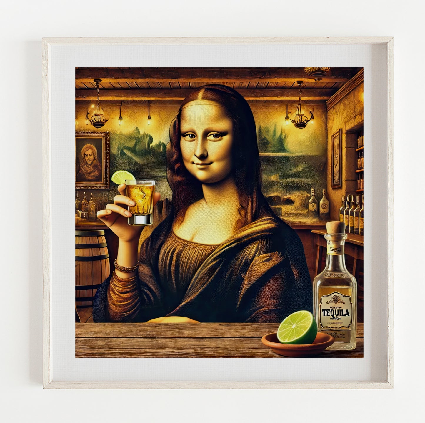 Mona Lisa Drinking Tequila illustration Print (12x12in)