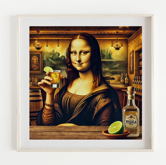 Mona Lisa Drinking Tequila illustration Print (12x12in)