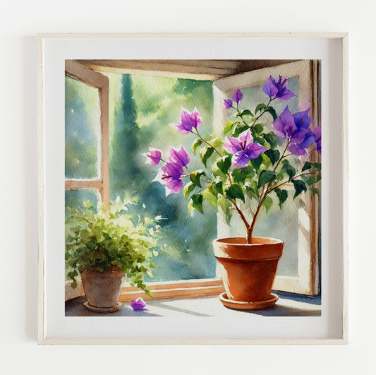 Plant by window illustration print (12x12in)