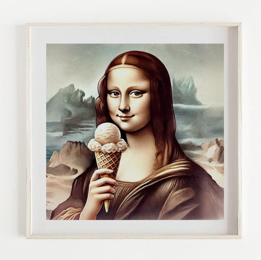 Mona Lisa eating ice cream print (12x12 inches)